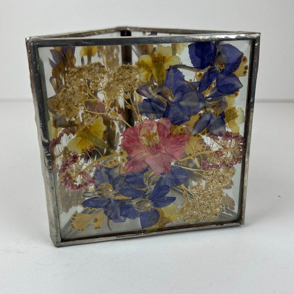 Stained Glass by Linda Pressed Flower Triangle Vase Colorado Handmade Botanical